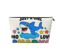 Piccola borsa per il trucco per borsetta, impermeabile, da viaggio, trousse portatile in pelle per cosmetici, organizer per accessori da donna, fiori di limone, Solo una ragazza ama gli squali, 7 x