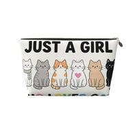 Piccola borsa per il trucco per borsetta, impermeabile, da viaggio, trousse portatile in pelle per cosmetici, organizer per accessori da donna, fiori di limone, Just a Girl Love Cats, 7 x 2.4 x 5