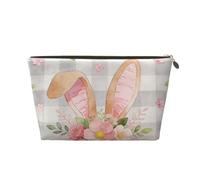 Piccola borsa per il trucco per borsetta, impermeabile, da viaggio, trousse portatile in pelle per cosmetici, organizer per accessori da donna, con zampe di cane e mamma, Fiori Di Coniglio A Scacchi