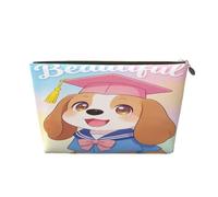 Piccola borsa per il trucco per borsetta, impermeabile, da viaggio, trousse portatile in pelle per cosmetici, organizer per accessori da donna, motivo unicorno castello, Bellissimo cane, 7 x 2.4 x 5