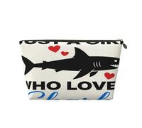 Piccola borsa per il trucco per borsetta, impermeabile, da viaggio, trousse portatile in pelle per cosmetici, organizer per accessori da donna, coniglietto, Le ragazze amano gli squali, 7 x 2.4 x 5