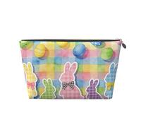 Piccola borsa per il trucco per borsetta, impermeabile, da viaggio, trousse portatile in pelle per cosmetici, organizer per accessori da donna, con zampe di cane e mamma, Uova di coniglietto colorato
