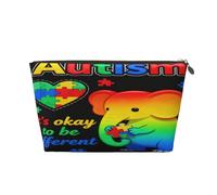 Piccola borsa per il trucco per borsetta, impermeabile, da viaggio, trousse portatile in pelle per cosmetici, organizer per accessori da donna, motivo unicorno castello, Autismo Elefante Colorato, 7 x