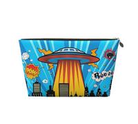 Piccola borsa per il trucco per borsetta, impermeabile, da viaggio, trousse portatile in pelle per cosmetici, organizer per accessori da donna, Torre Eiffel, Città dei fumetti blu, 7 x 2.4 x 5 Inches