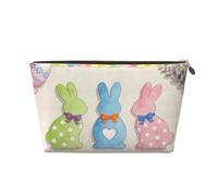 Piccola borsa per il trucco per borsetta, impermeabile, da viaggio, trousse portatile in pelle per cosmetici, organizer per accessori da donna, con zampe di cane e mamma, Coniglietto colorato Happy