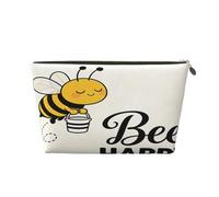 Piccola borsa per il trucco per borsetta, impermeabile, da viaggio, trousse portatile in pelle per cosmetici, organizer per accessori da donna, con zampe di cane e mamma, Carino Bee Felice, 7 x 2.4 x