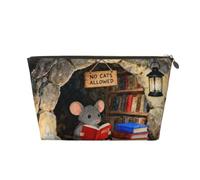 Piccola borsa per il trucco per borsetta, impermeabile, da viaggio, trousse portatile in pelle per cosmetici, organizer per accessori da donna, motivo: razzo pianeta, Mouse Leggi Libri, 7 x 2.4 x 5