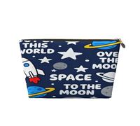Piccola borsa per il trucco per borsetta, impermeabile, da viaggio, trousse portatile in pelle per cosmetici, organizer per accessori da donna, motivo: razzo pianeta, Spazio razzo lunare, 7 x 2.4 x 5