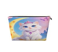 Piccola borsa per il trucco per borsetta, impermeabile, da viaggio, trousse portatile in pelle per cosmetici, organizer per accessori da donna, unicorno notturno luna, Corona di gatto lunare, 7 x 2.4