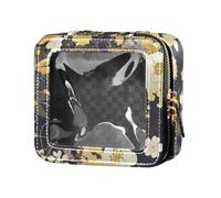 Piccola borsa per il trucco trasparente con fiori vintage neri e oro per borsa da toilette borse cosmetiche per volare