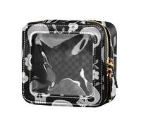 Piccola borsa per il trucco trasparente con teschio bianco e fiori per borsa da viaggio borsa da viaggio per cosmetici per volare