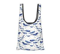 Piccola borsa per la spesa leggera con stampa balena blu nuoto pieghevole riutilizzabile borsa per la spesa borsa per la spesa da viaggio spiaggia ecologica compatta avventura tote