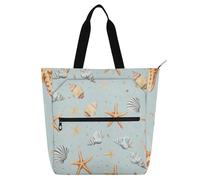 Piccola borsa per libri con stelle marine e conchiglie celeste per bambini e adulti, borsa gotica impermeabile per insegnanti, borse con tasche interne per scuola, shopping, generi alimentari, scuola