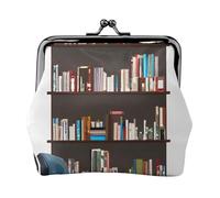 Piccola borsa per monete con chiusura a bacio, con stampa di libreria, portamonete da donna, portafoglio per carte di credito