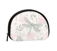 Piccola borsa porta-assorbente per il trucco, portamonete per cosmetici da donna, motivo: libellula, stile shabby chic, rose, vecchio stile vintage, floreale