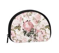 Piccola borsa portaoggetti per assorbenti igienici per il trucco, portamonete per cosmetici da donna, stile shabby chic vintage, con rose rosa seppia