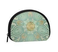 Piccola borsa portaoggetti per assorbenti igienici per il trucco, portamonete per cosmetici da donna, motivo mandala celtico verde salvia e oro