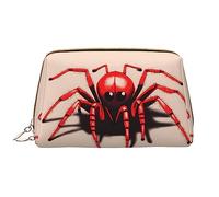 Piccola borsa portatile di trucco del cuoio del ragno rosso sveglio, cuoio del PVC, chiusura a cerniera, borsa da viaggio della borsa da toilette, borsa di immagazzinaggio di viaggio, bianco, Taglia
