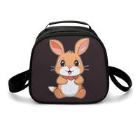 Piccola borsa termica per il pranzo con coniglietto in stile cartone animato, con tracolla regolabile, riutilizzabile, per lavoro, picnic, viaggi
