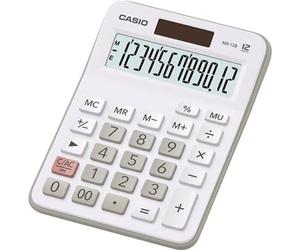 Piccola calcolatrice da tavolo Casio MX-12B - Schermo LCD a 12 cifre - Solare e batteria - Bianco