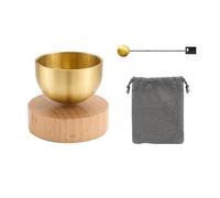 Piccola campana tibetana in ottone con base in legno, strumento di rilassamento del suono per alleviare lo stress e set di canto