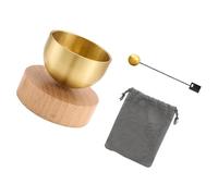 Piccola campana tibetana in ottone con base in legno, strumento di rilassamento del suono per alleviare lo stress e piccolo set di canto per