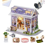 Piccola casa fai da te, accessori creativi per casa delle bambole, puzzle in legno, 3D, mini con luci a LED e mobili amanti e amici (paradiso di gatti)