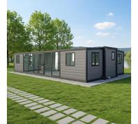 Piccola casa pieghevole prefabbricata espandibile da 10 m - Casa modulare con struttura in acciaio con porte in vetro, cucina e bagno integrati, ideale per la vita moderna, le vacanze o l'uso degli