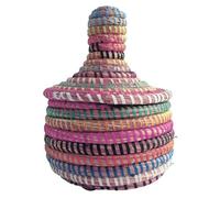 Piccola cesta intrecciata a mano con coperchio riciclato multicolore Senegal, circa 11 cm