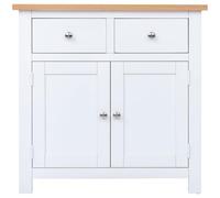 Piccola credenza in rovere, 2 ante e 2 cassetti, mini armadietto per soggiorno, elegante mobile bianco in rovere compatto per la decorazione della casa