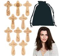 Piccola croce di legno, croce di preghiera portatile intagliata da appendere in borsa, 10 pezzi, decorazioni per la casa con sacchetti di velluto per battesimi, feste di benvenuto al bambino, nascita