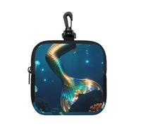 Piccola custodia impermeabile con cerniera a forma di coda di sirena, custodia in neoprene per auricolari, portachiavi con clip