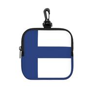 Piccola custodia impermeabile con cerniera e bandiera finlandese in neoprene per auricolari, portachiavi con clip