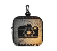 Piccola custodia impermeabile con cerniera e immagine della mappa della macchina fotografica, custodia in neoprene per auricolari, portachiavi con clip