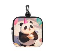 Piccola custodia impermeabile con cerniera e scritta in inglese "Birthday Panda", in neoprene, per auricolari, portachiavi