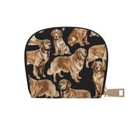 Piccola custodia per carte di credito con cerniera per donne/uomini, in pelle sintetica, con motivo tropicale, palme e tramonto, Golden Retrievers, Taglia unica