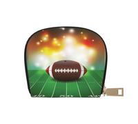 Piccola custodia per carte di credito con cerniera, per donne/uomini, in pelle sintetica, con scomparto per carte di credito, Palla di calcio americano su erba sport, Taglia unica