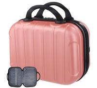 Piccola custodia portatile di trucco, organizzatore cosmetico duro del guscio per il viaggio, valigia di trasporto dell'ABS con la banda elastica e le tasche interne della maglia, Oro rosa., Taglia