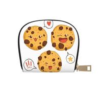 Piccola custodia rustica in legno di fienile con cerniera per donne/uomini, custodia in pelle PU porta carte di credito, 3 Biscotti con gocce di cioccolato con diverse espressioni, Taglia unica