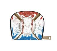 Piccola custodia rustica in legno di fienile con cerniera per donne/uomini, custodia in pelle PU porta carte di credito, Mazze da baseball disegnate a mano e palla, Taglia unica