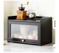 Piccola Dispensa da Cucina in bambù a 3 Livelli con Ante Scorrevoli a Strisce, Mobile da Appoggio Indipendente per Bottiglie di Condimento, Piatti e Ciotole,Nero,42×28cm/17×11in