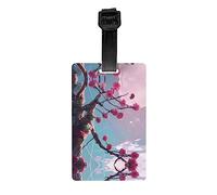 Piccola etichetta per bagagli con fiori rosa con cinturino nero staccabile lungo 17,5 cm per una facile identificazione dei bagagli