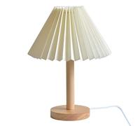 Piccola lampada da scrivania vintage plissettata Lampada da comodino in legno massiccio Piccola lampada da camera da letto per comodino per soggiorno Studio Camera dei bambini (White,12.6in)