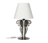 Piccola lampada da tavolo Struttura in Ferro con paralume CIRCEO Dimensione 24x h 40 cm base tornita in modo lamellare colore Bianco Marmo paralume sabbia