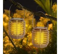 Piccola Lanterne Solari da Esterno, 2 Pezzi Lanterna Solare da Esterno, Grado di Protezione IP65, Illuminazione Retrò a Led, Luce Calda, Può Essere Appesa, Adatta a Giardini, Terrazze e Balconi
