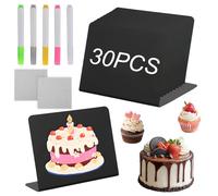 Piccola Lavagna 30 Pezzi Lavagnette Cancellabili Segnaposto per Buffet 10x7.5cm Lavagnetta da Tavolo in Forma di L con Penna e Panno Mini Lavagna per Cartellini Prezzi Ristorazione e Buffet
