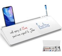 Piccola lavagna bianca in vetro per appunti rapidi e promemoria, cancellabile a secco, con scatola di immagazzinaggio, organizer compatto da scrivania per ufficio, casa tra monitor e tastiera