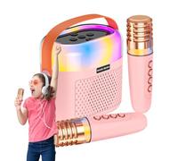 Piccola macchina per karaoke, 1200 mAh, portatile, per bambini, karaoke domestico con 2 microfoni wireless, set karaoke familiare con luci abbaglianti per la casa