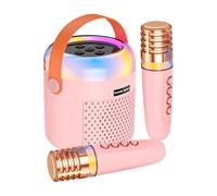 Piccola macchina per karaoke, macchina per karaoke per bambini, con 2 microfoni wireless, altoparlante per karaoke Singing con luce di commutazione per casa, viaggi, campeggio