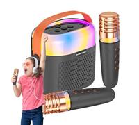 Piccola macchina per karaoke, macchina per karaoke portatile | Karaoke piccolo dispositivo da canto 1200 mAh | Sistema karaoke domestico con 2 microfoni wireless, set karaoke familiare con luci